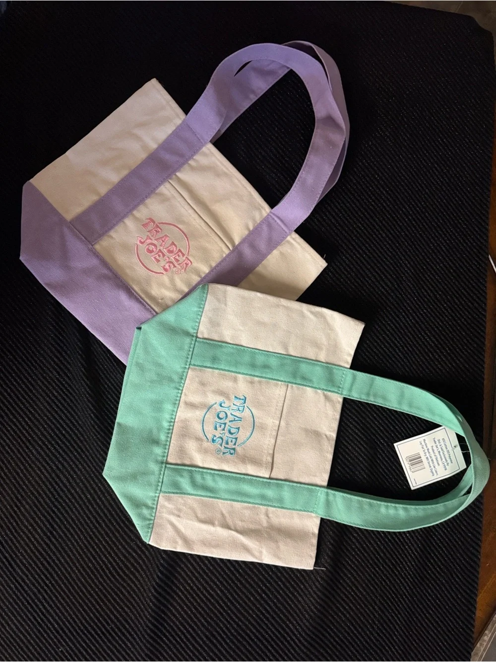 Canvas Mini Tote Bags- Mint and Lavender Trim